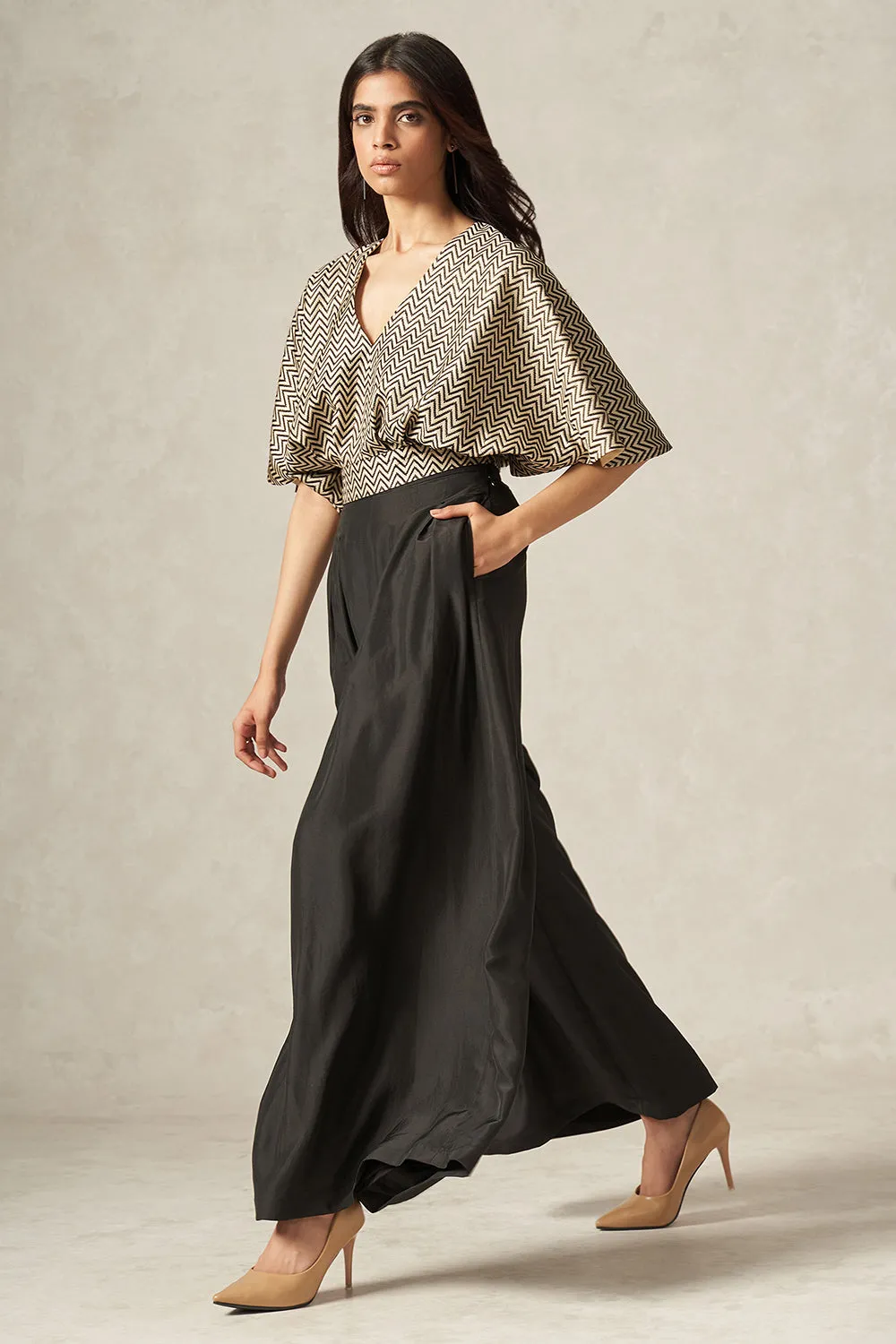 Black Pure Silk Flared Pants