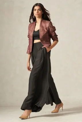 Black Pure Silk Flared Pants