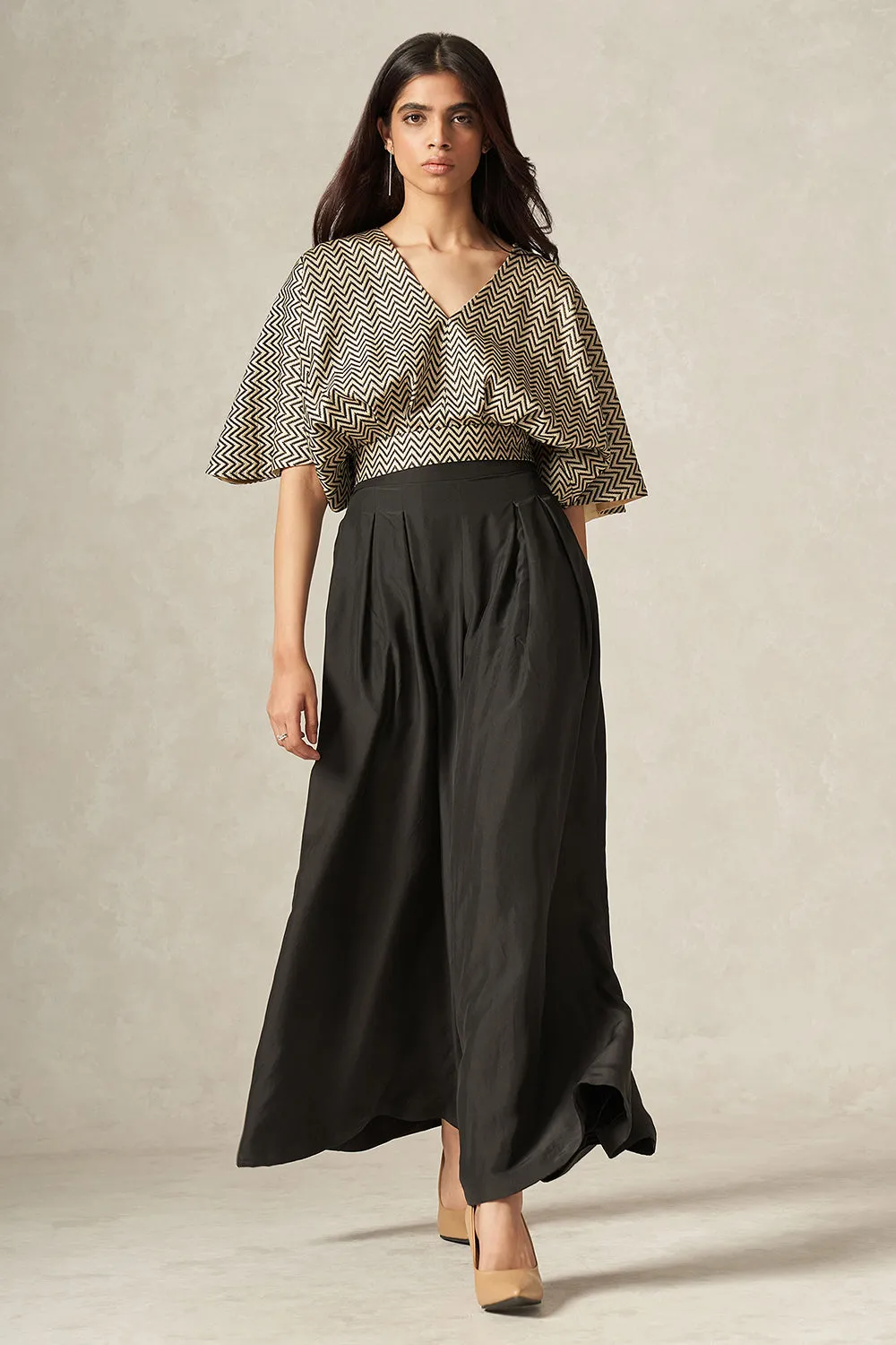 Black Pure Silk Flared Pants