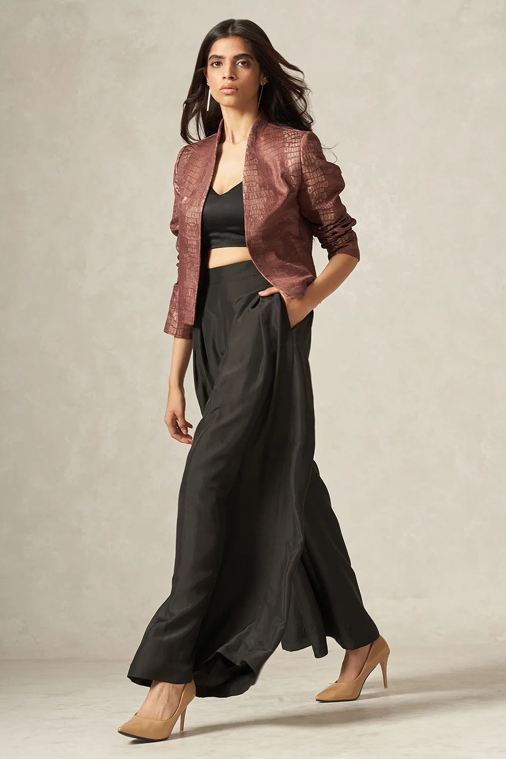 Black Pure Silk Flared Pants