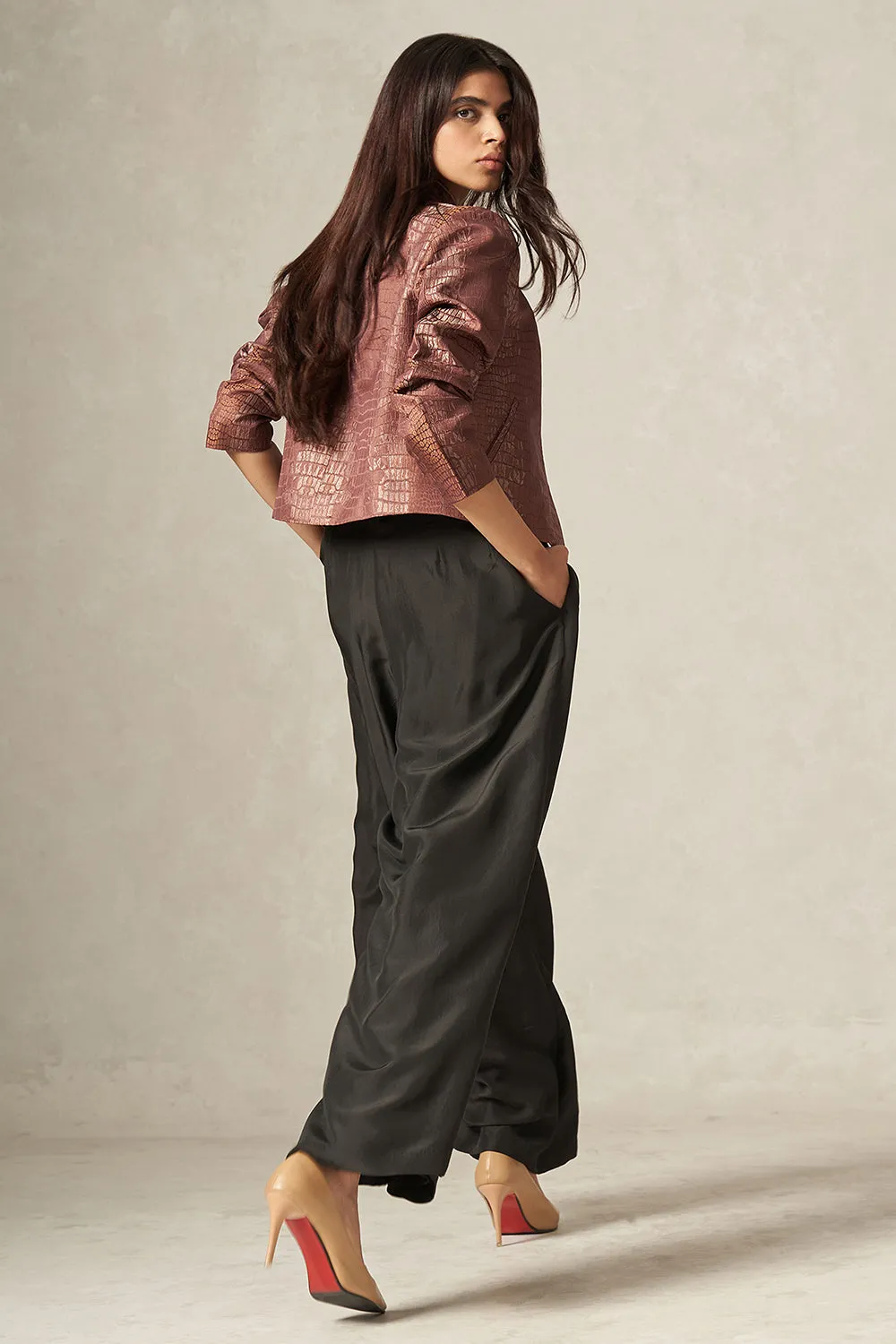 Black Pure Silk Flared Pants