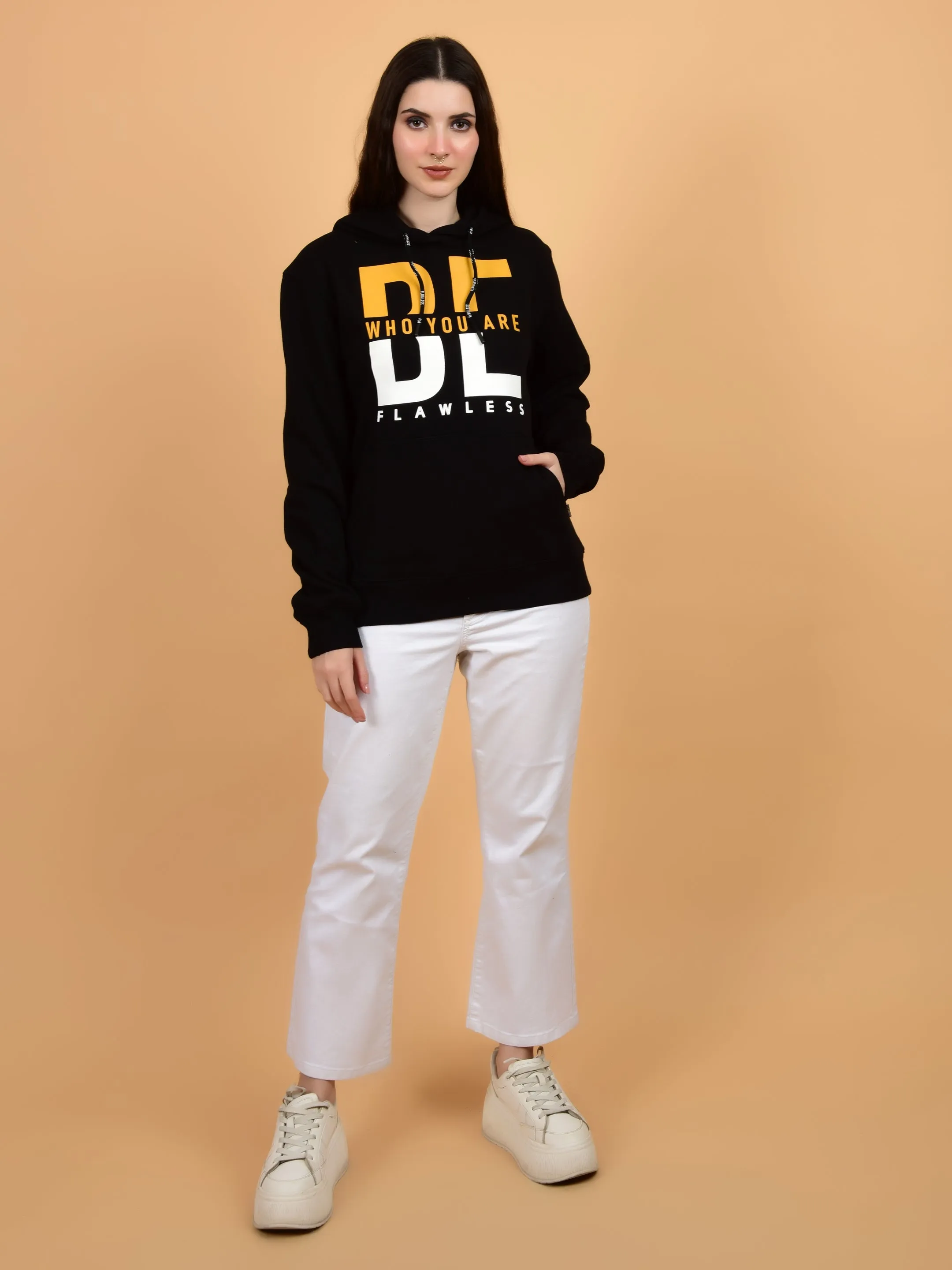 Flawless Women Trendy  Black Printed Hoodie