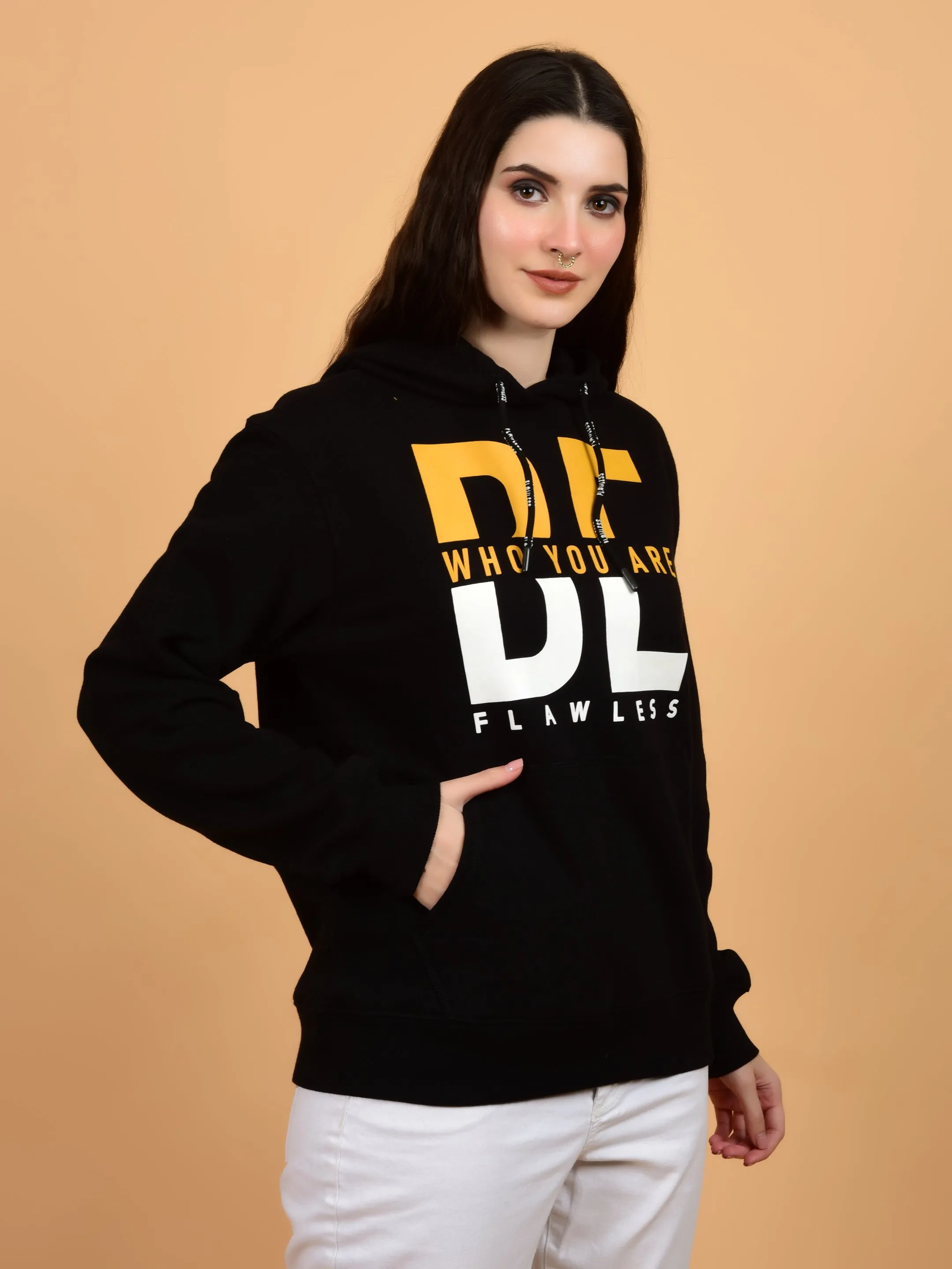 Flawless Women Trendy  Black Printed Hoodie