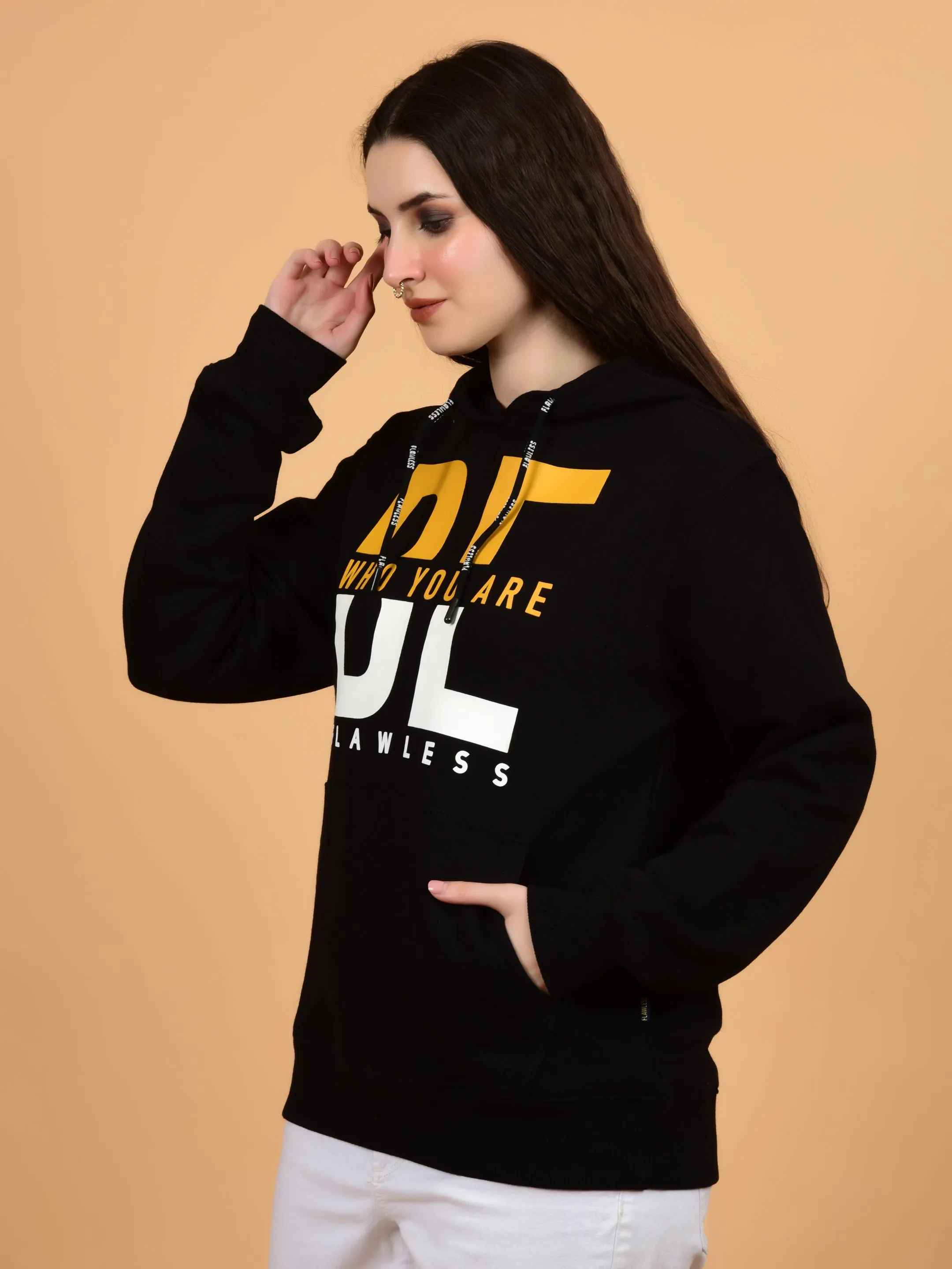 Flawless Women Trendy  Black Printed Hoodie