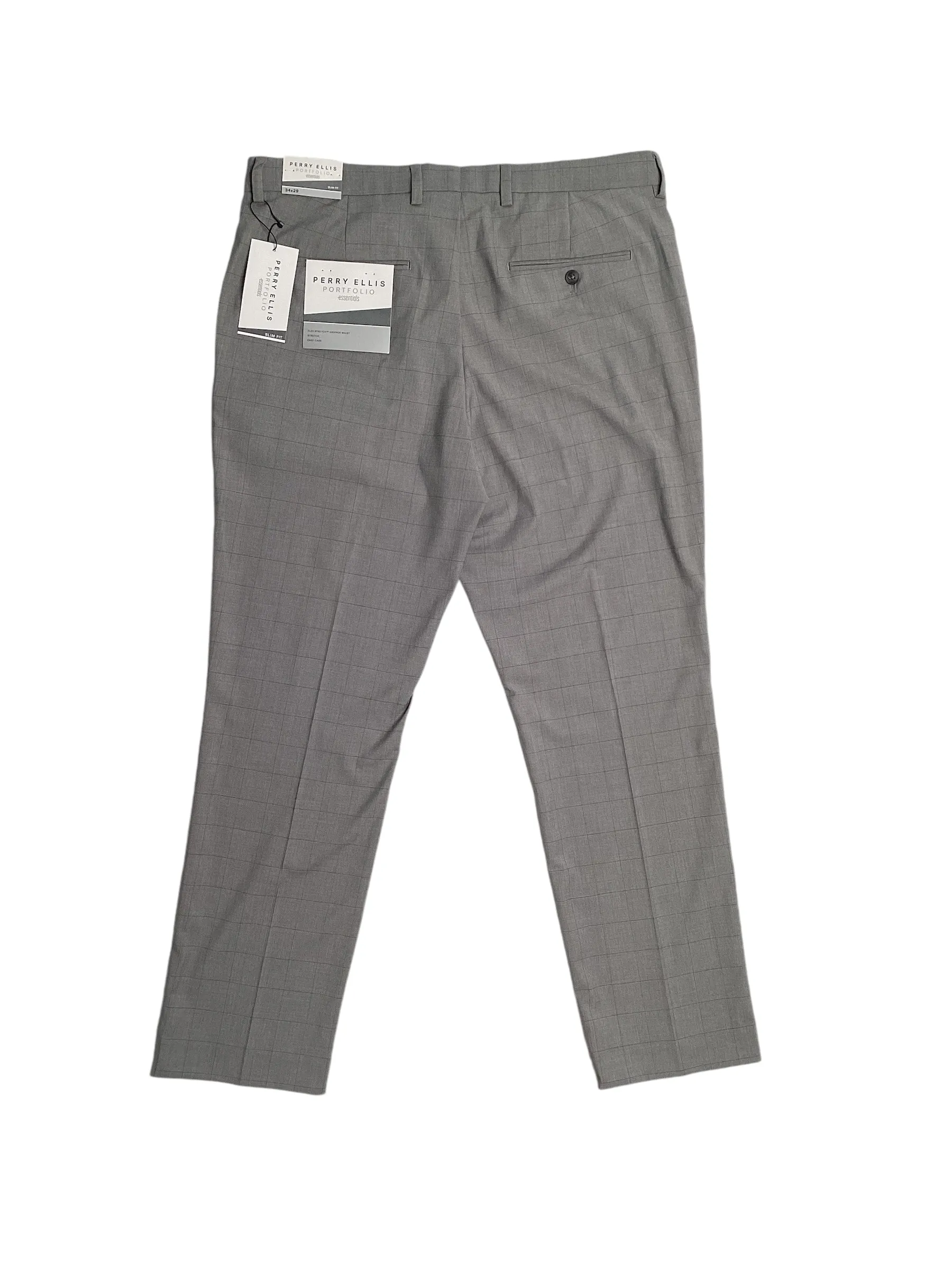 Perry Ellis Portfolio Mens Slim Fit Windowpane Suit Dress Pants Grey 36 x 30
