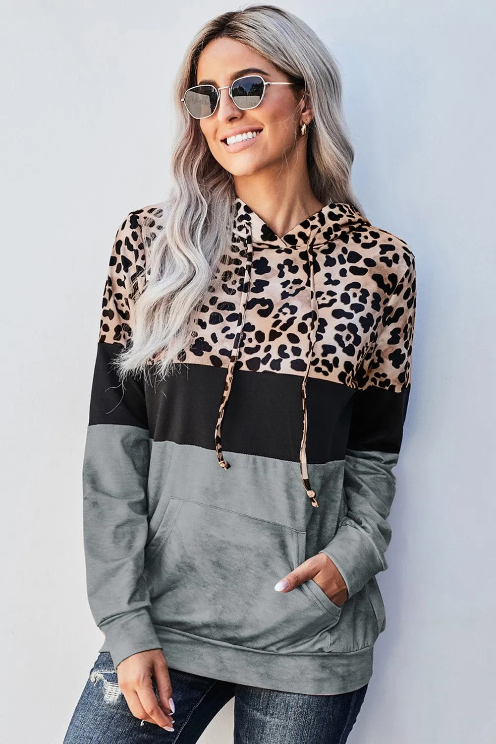 Roaring Style Leopard Color Block Hoodie