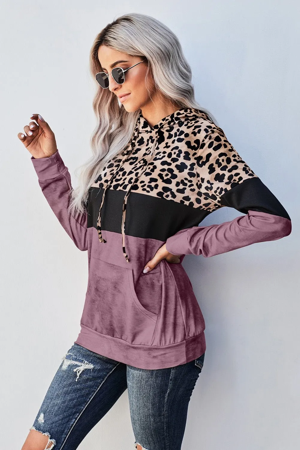 Roaring Style Leopard Color Block Hoodie