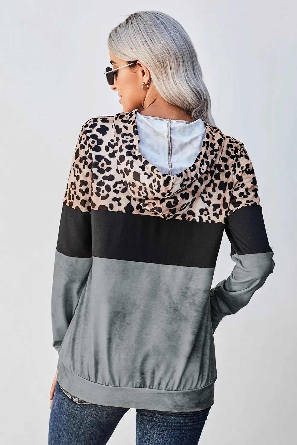 Roaring Style Leopard Color Block Hoodie
