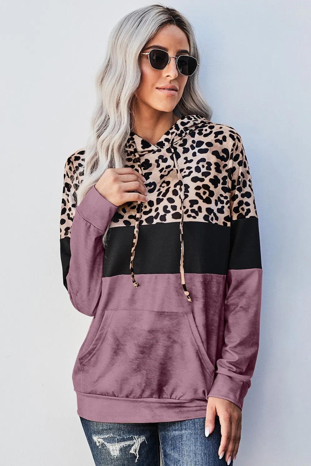 Roaring Style Leopard Color Block Hoodie