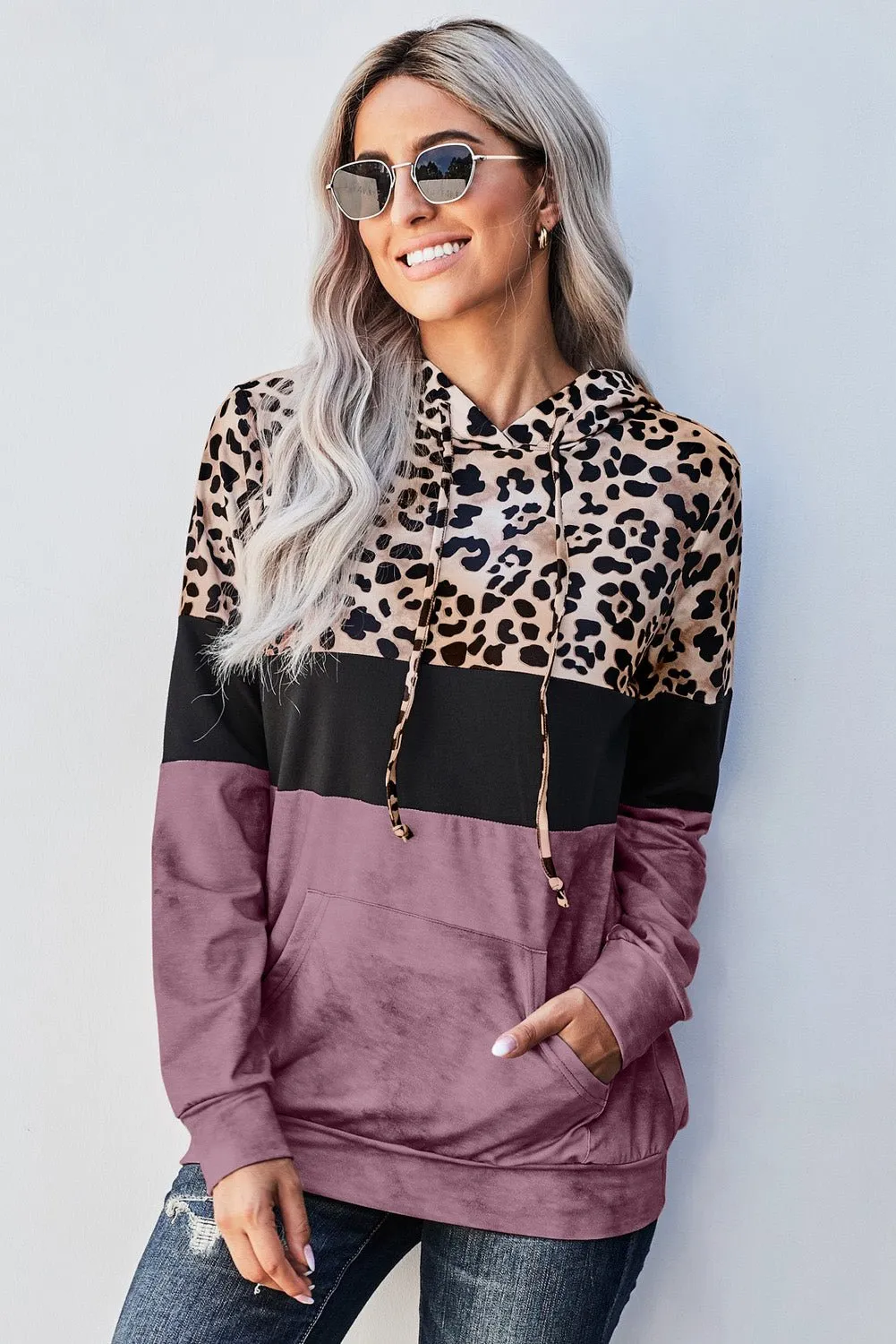 Roaring Style Leopard Color Block Hoodie