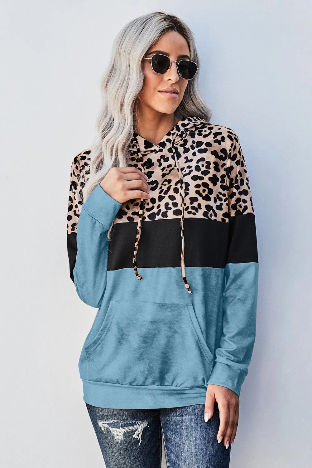 Roaring Style Leopard Color Block Hoodie