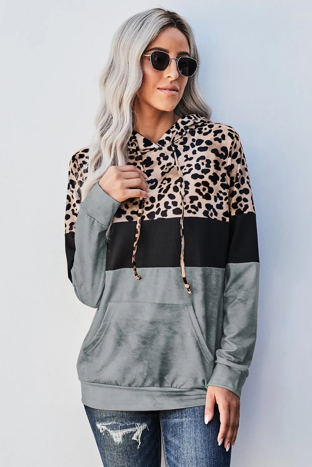 Roaring Style Leopard Color Block Hoodie