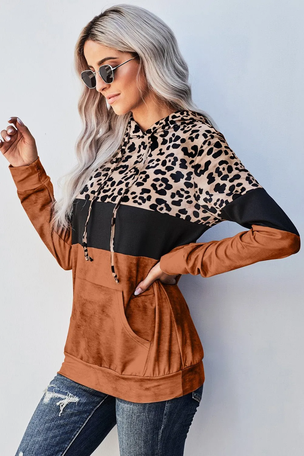 Roaring Style Leopard Color Block Hoodie