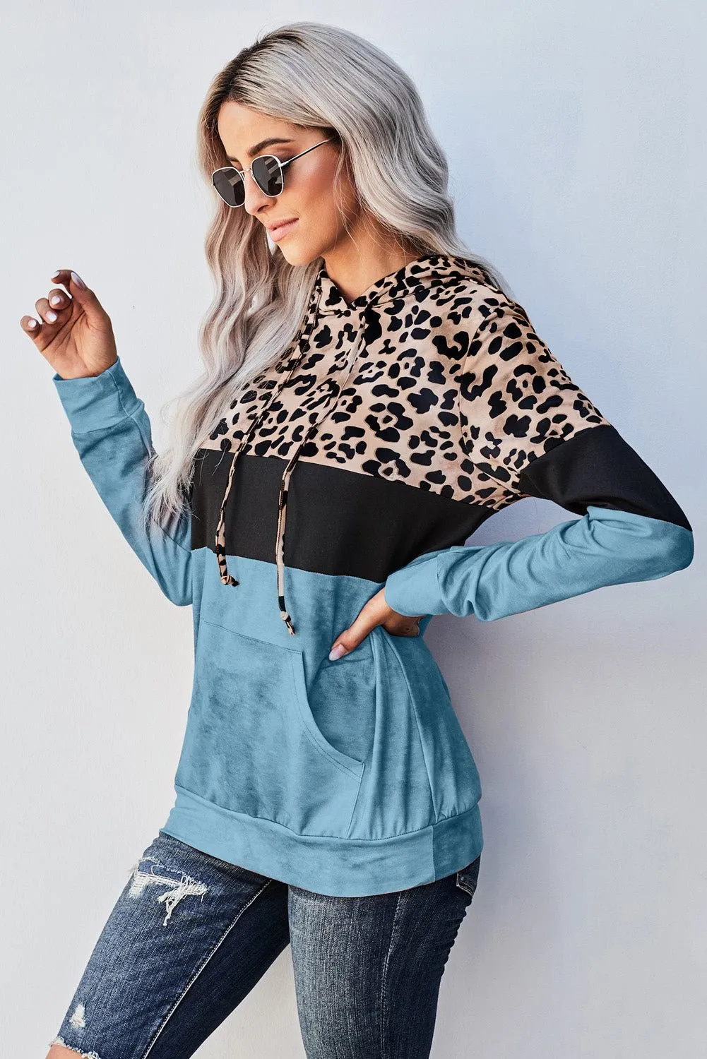 Roaring Style Leopard Color Block Hoodie