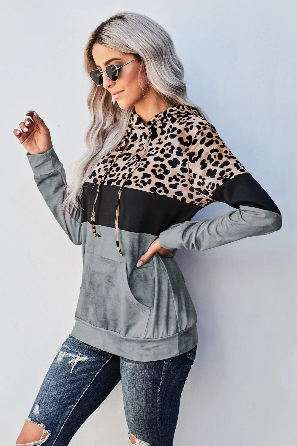 Roaring Style Leopard Color Block Hoodie