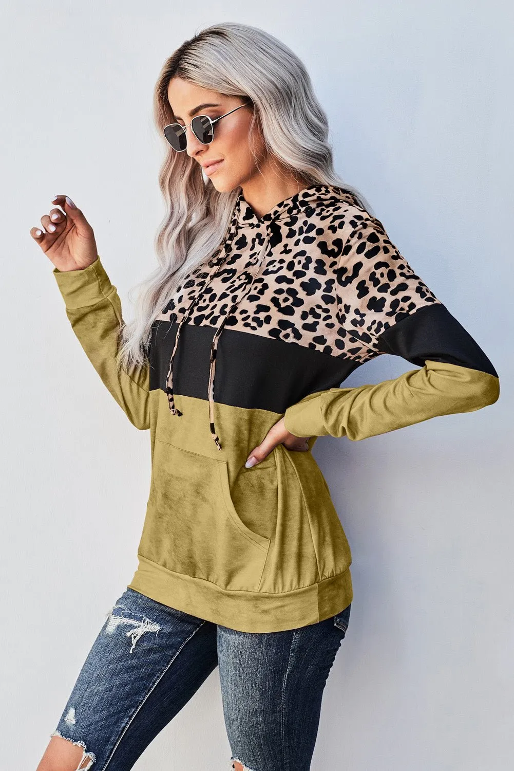 Roaring Style Leopard Color Block Hoodie