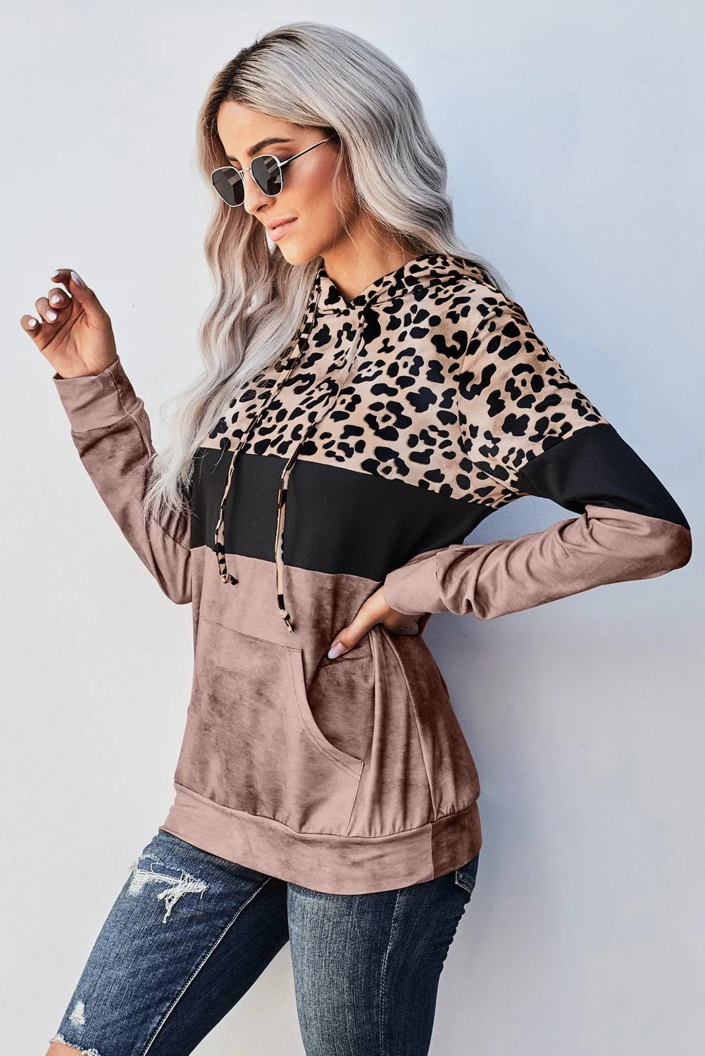 Roaring Style Leopard Color Block Hoodie