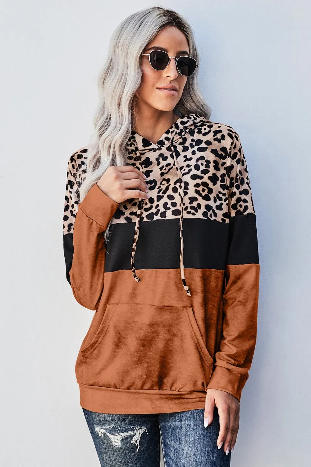 Roaring Style Leopard Color Block Hoodie