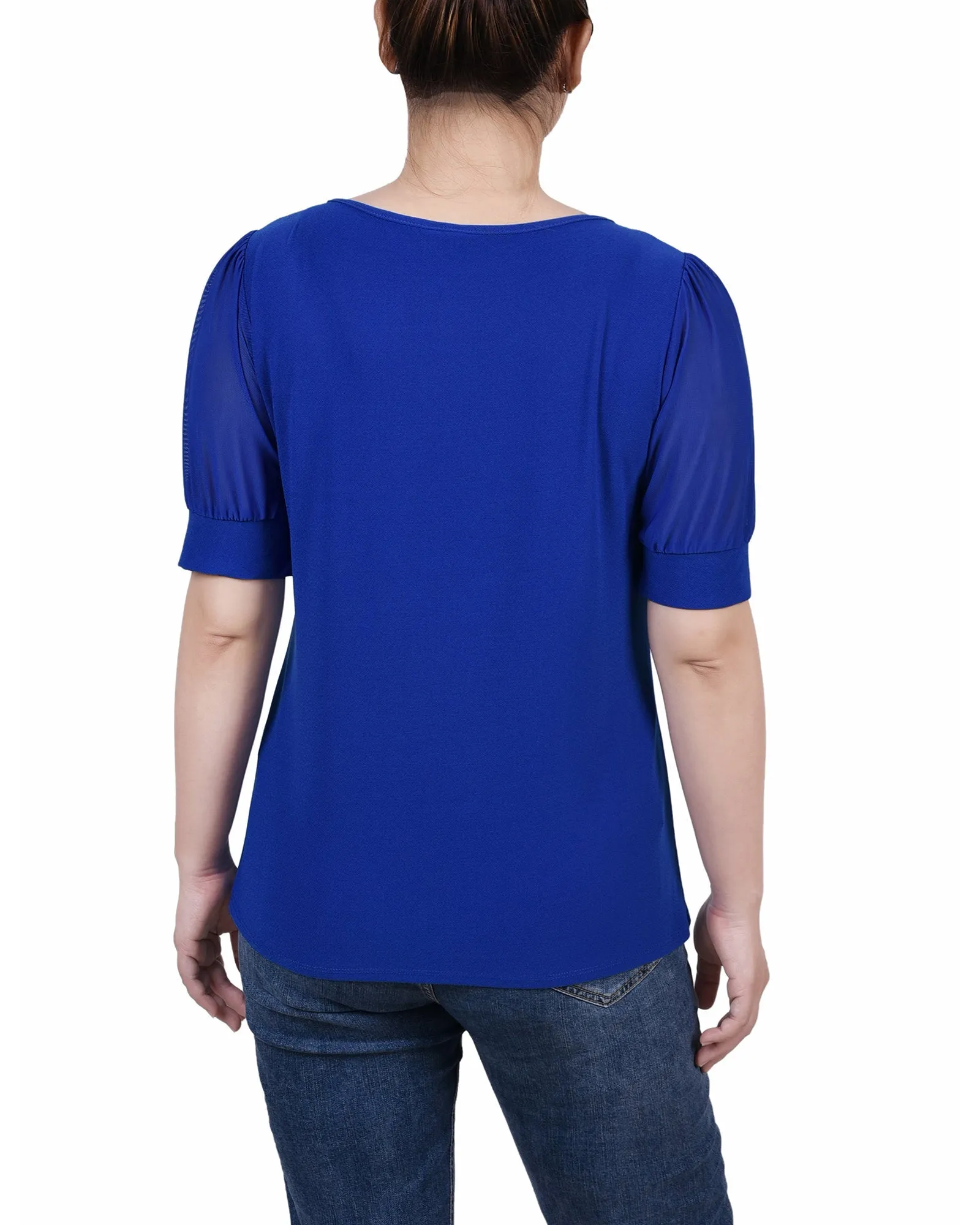 Surf The Web Long Sleeve Studded Colorblocked Split Neck Top