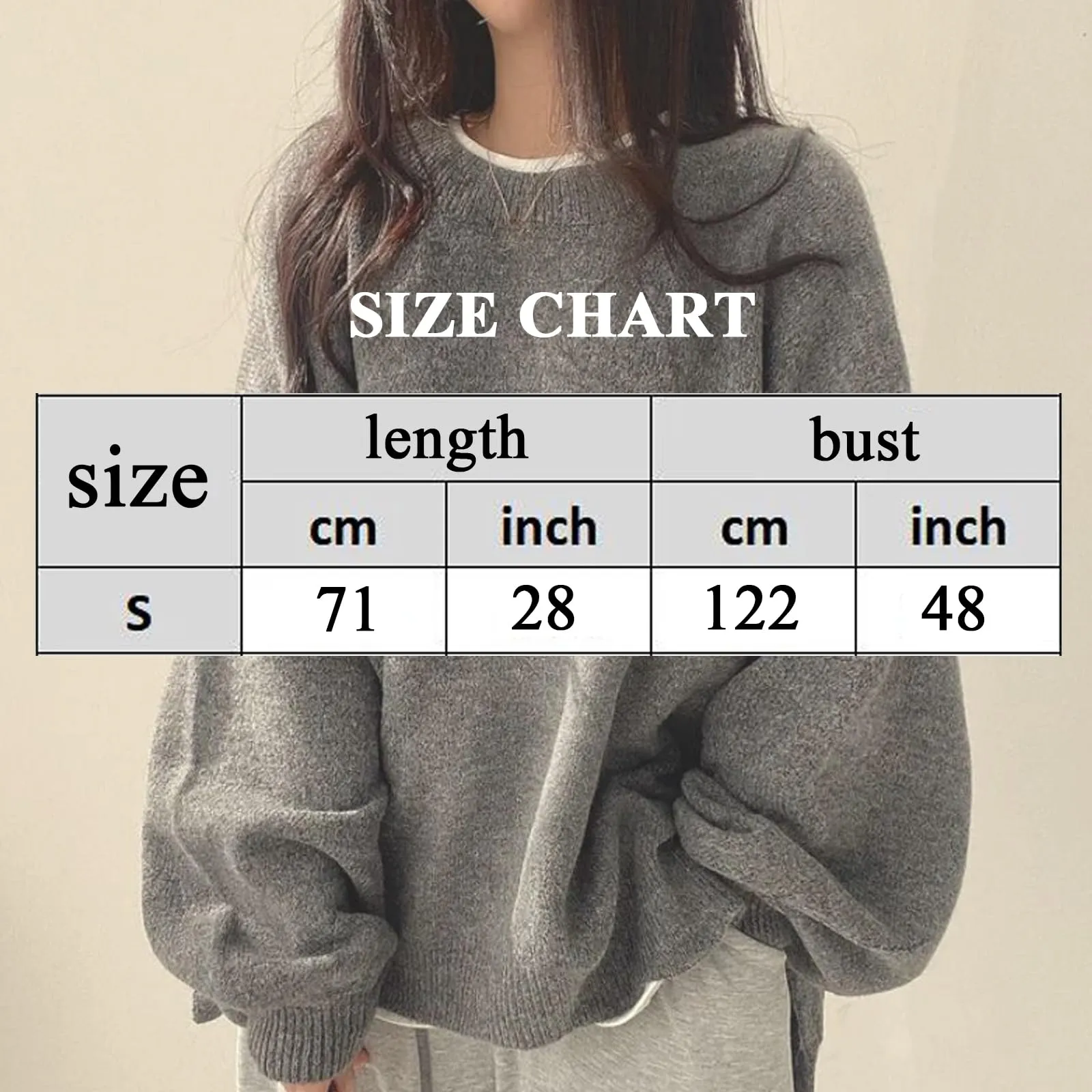 Women's Solid Knitting Split Hem Crewneck Jumper,Women's Long Sleeve Pullover Sweater Fall Casual Soft Ribbed Knit (One Size,Gray)
